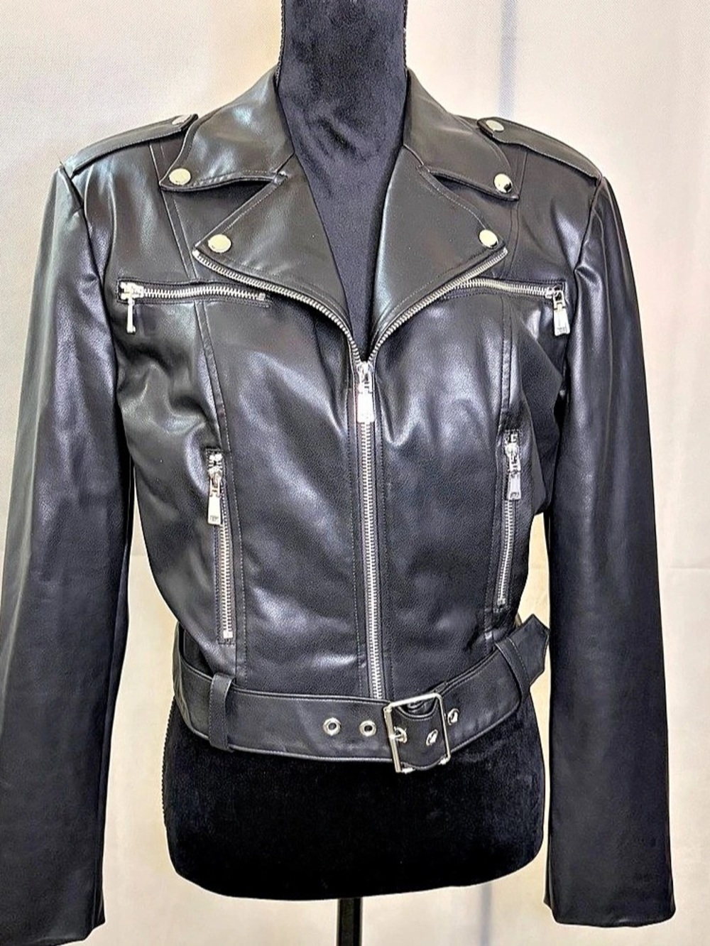 Danielle Bernstein Faux Leather Moto Jacket Black | Medium | Like New